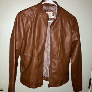 Faded Glory Brown Leather Jacket Classic Style